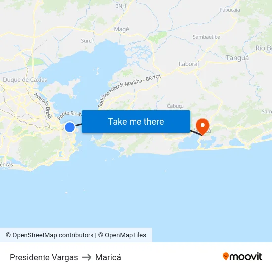 Presidente Vargas to Maricá map