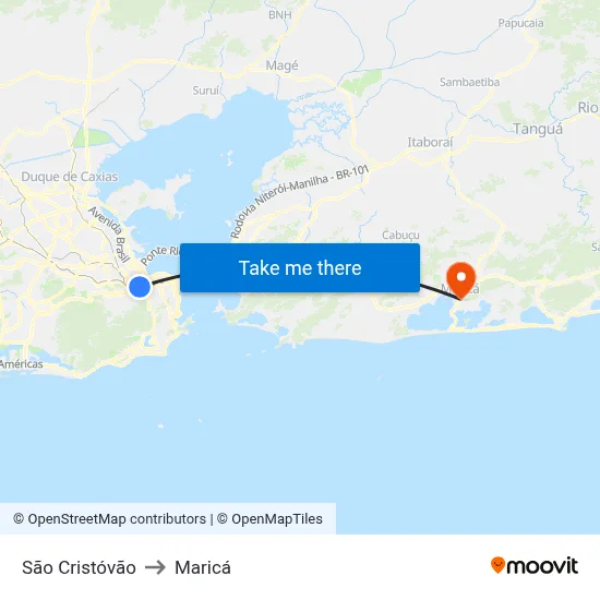 São Cristóvão to Maricá map