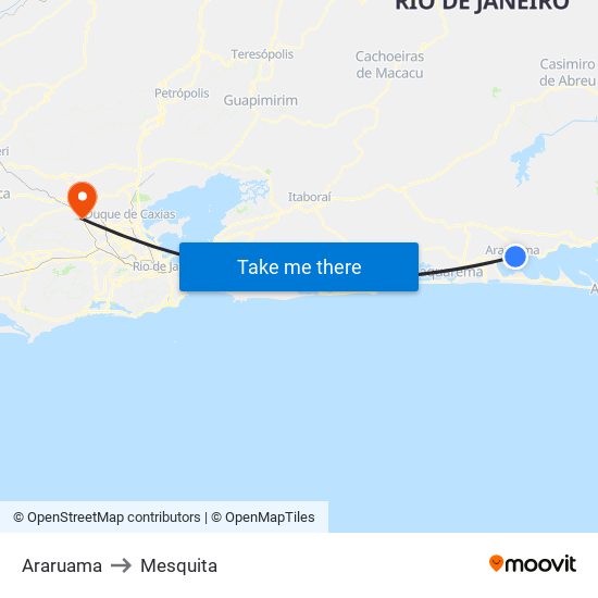 Araruama to Mesquita map