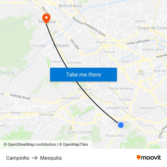 Campinho to Mesquita map
