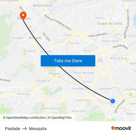 Piedade to Mesquita map