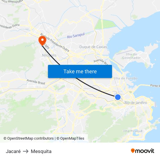 Jacaré to Mesquita map