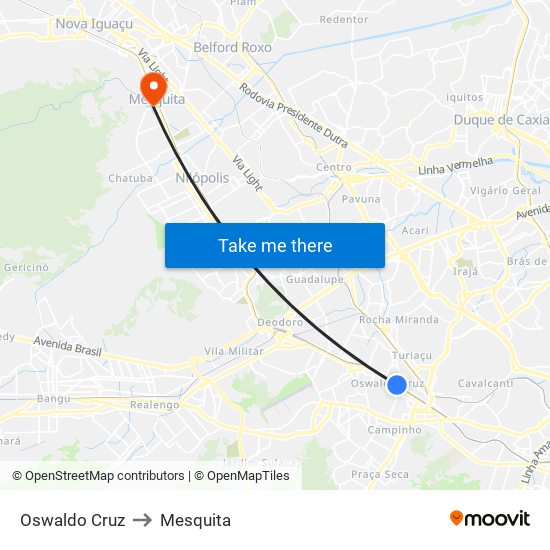 Oswaldo Cruz to Mesquita map