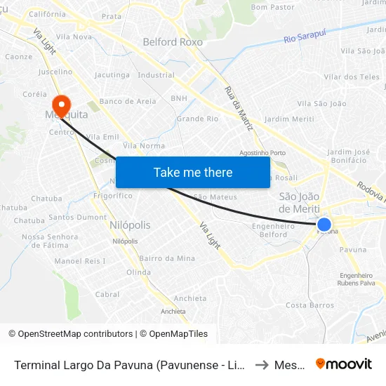 Terminal Largo Da Pavuna (Pavunense - Linhas Via Av. Brasil) to Mesquita map