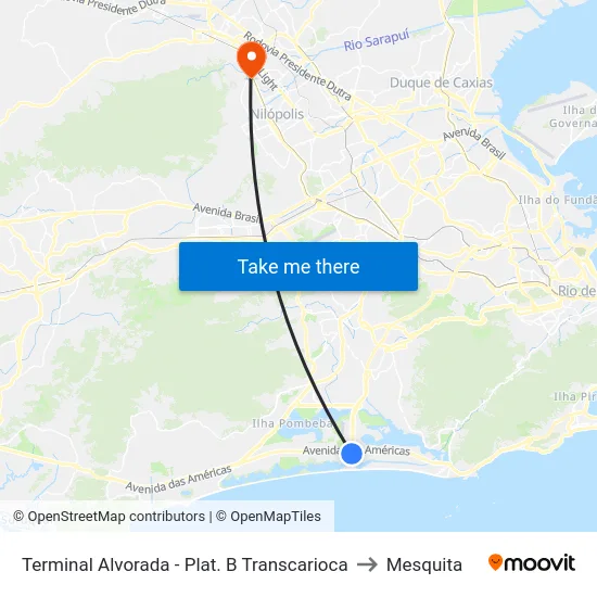 Terminal Alvorada - Plat. B Transcarioca to Mesquita map