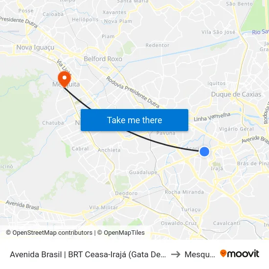 Avenida Brasil | BRT Ceasa-Irajá (Gata De Irajá) to Mesquita map