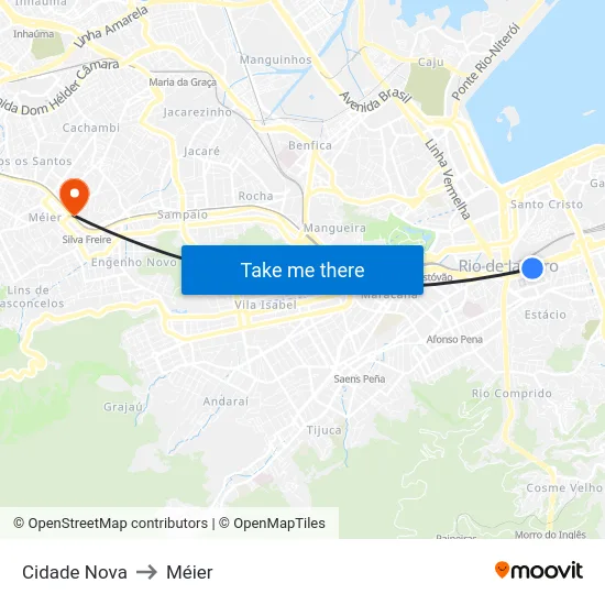 Cidade Nova to Méier map