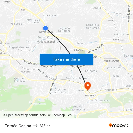Tomás Coelho to Méier map