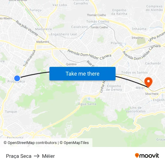 Praça Seca to Méier map