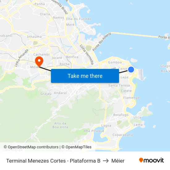 Terminal Menezes Cortes - Plataforma B to Méier map