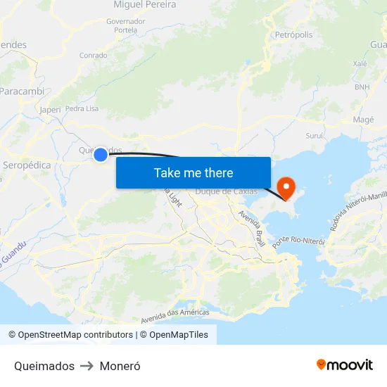 Queimados to Moneró map