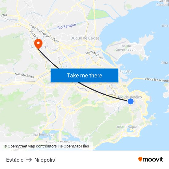 Estácio to Nilópolis map