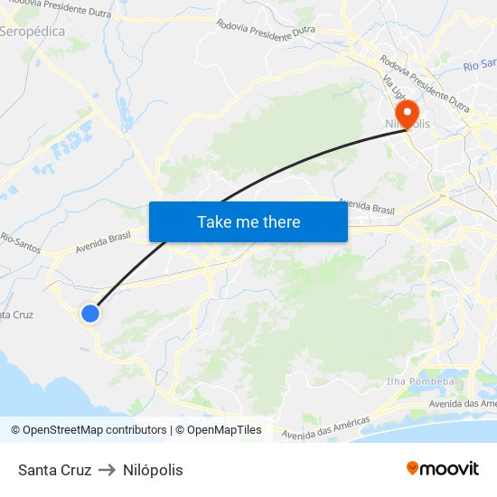 Santa Cruz to Nilópolis map