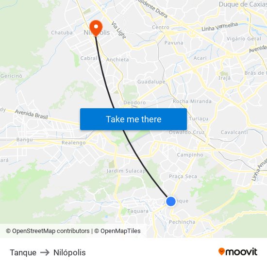 Tanque to Nilópolis map