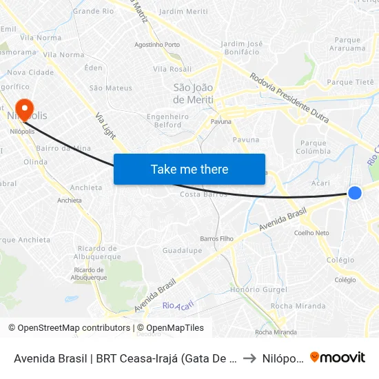 Avenida Brasil | BRT Ceasa-Irajá (Gata De Irajá) to Nilópolis map