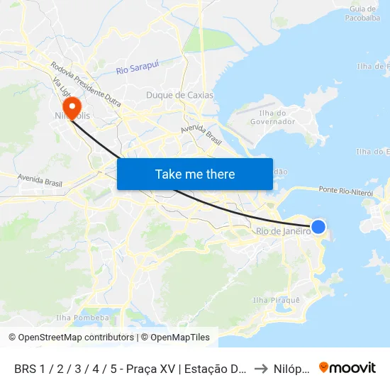 BRS 1 / 2 / 3 / 4 / 5 - Praça XV | Estação Das Barcas to Nilópolis map