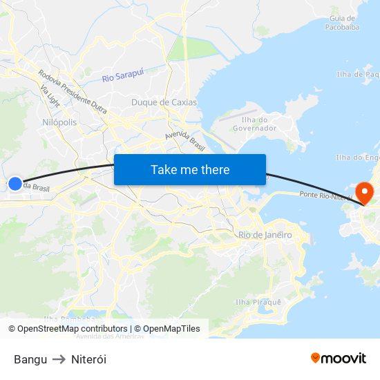 Bangu to Niterói map