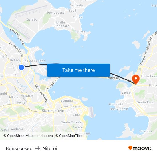 Bonsucesso to Niterói map