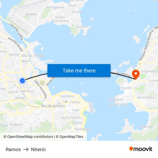Ramos to Niterói map