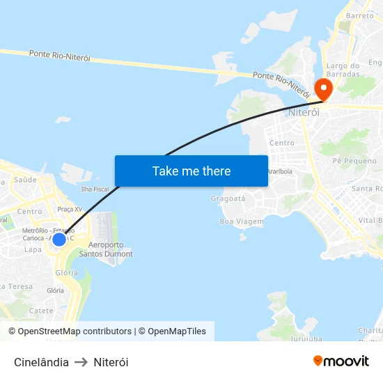 Cinelândia to Niterói map