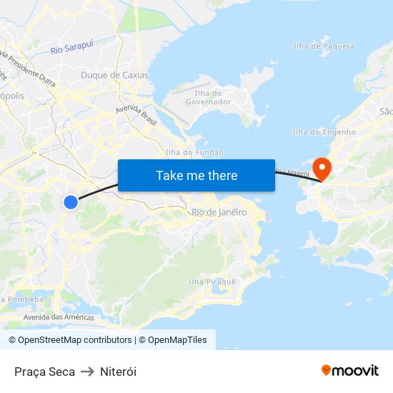 Praça Seca to Niterói map