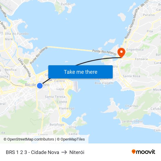 BRS 1 2 3 - Cidade Nova to Niterói map