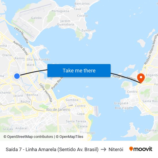 Saída 7 - Linha Amarela (Sentido Av. Brasil) to Niterói map