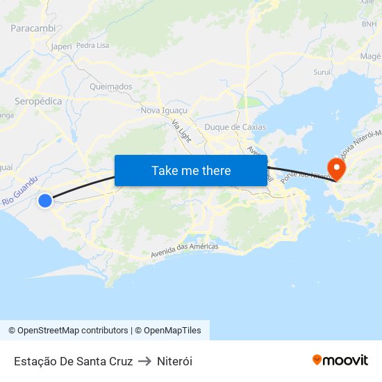 Estação De Santa Cruz to Niterói map