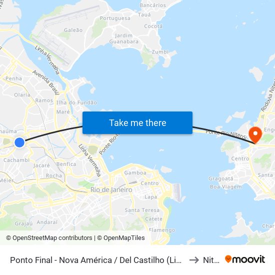 Ponto Final - Nova América / Del Castilho (Linhas Para Barra E Jpa) to Niterói map