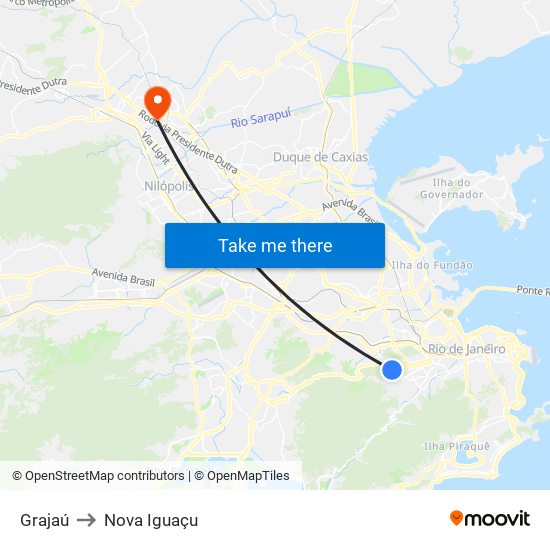 Grajaú to Nova Iguaçu map