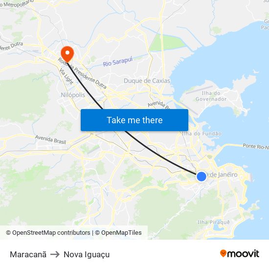 Maracanã to Nova Iguaçu map