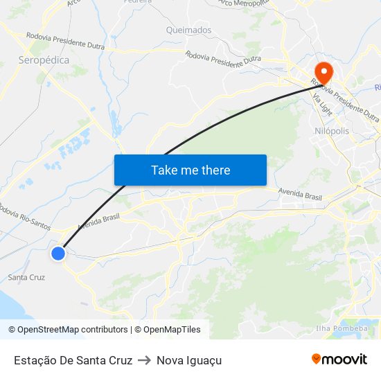 Estação De Santa Cruz to Nova Iguaçu map