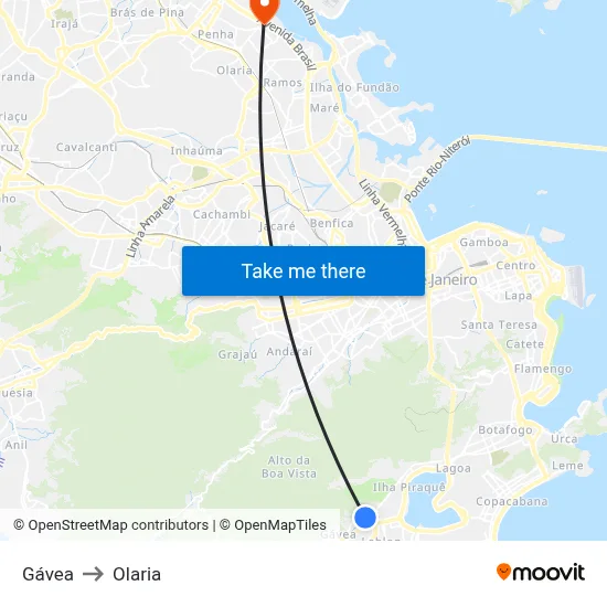 Gávea to Olaria map