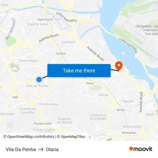 Vila Da Penha to Olaria map