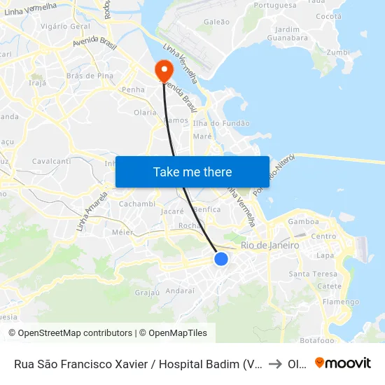 Rua São Francisco Xavier / Hospital Badim (Via Avenida Maracanã) to Olaria map