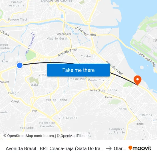 Avenida Brasil | BRT Ceasa-Irajá (Gata De Irajá) to Olaria map