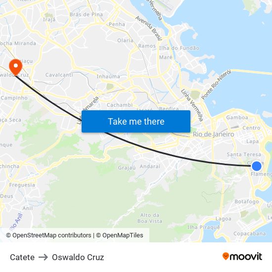 Catete to Oswaldo Cruz map