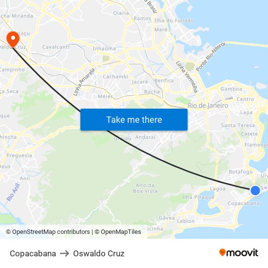 Copacabana to Oswaldo Cruz map