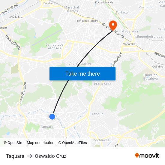 Taquara to Oswaldo Cruz map