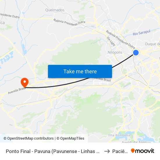 Ponto Final - Pavuna (Pavunense - Linhas 615, 687 E 688) to Paciência map