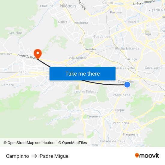 Campinho to Padre Miguel map