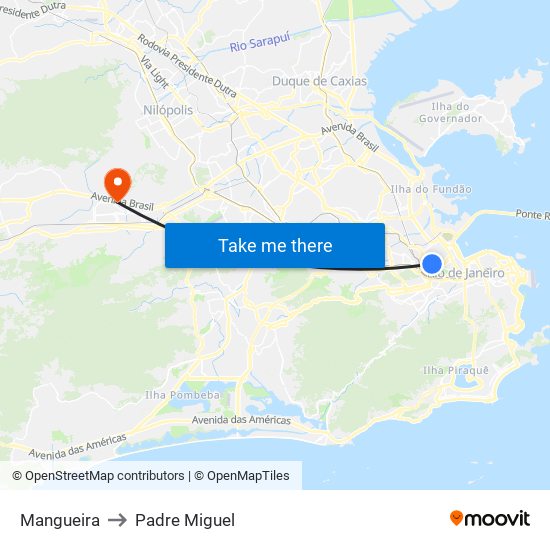 Mangueira to Padre Miguel map