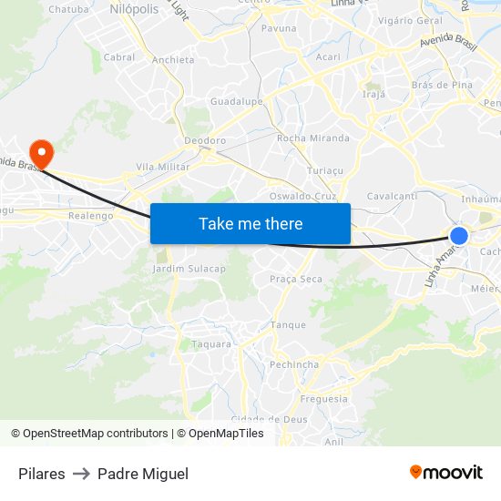 Pilares to Padre Miguel map