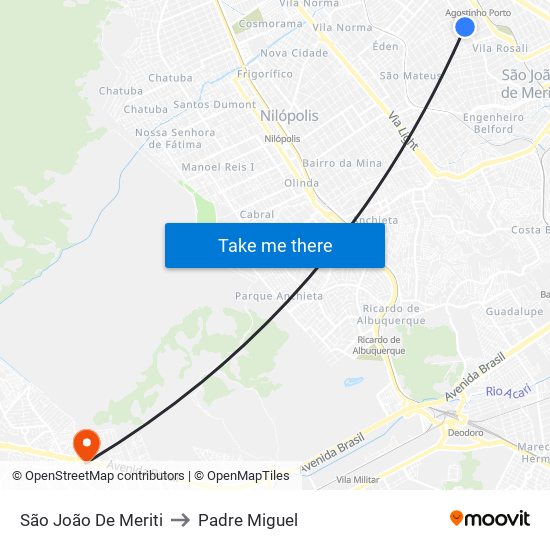 São João De Meriti to Padre Miguel map