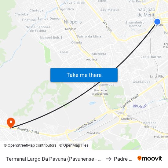 Terminal Largo Da Pavuna (Pavunense - Linhas Via Av. Brasil) to Padre Miguel map