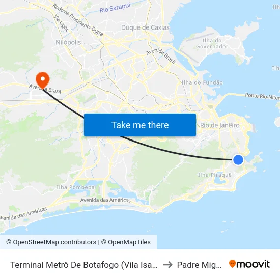 Terminal Metrô De Botafogo (Vila Isabel) to Padre Miguel map