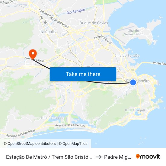 Estação De Metrô / Trem São Cristóvão to Padre Miguel map