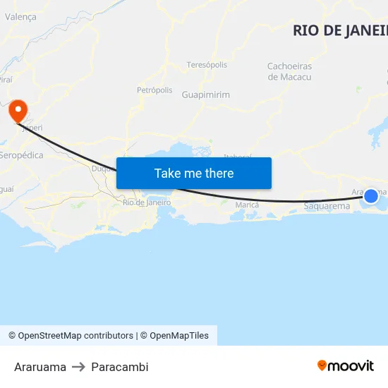 Araruama to Paracambi map
