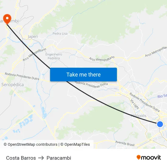Costa Barros to Paracambi map