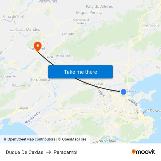 Duque De Caxias to Paracambi map